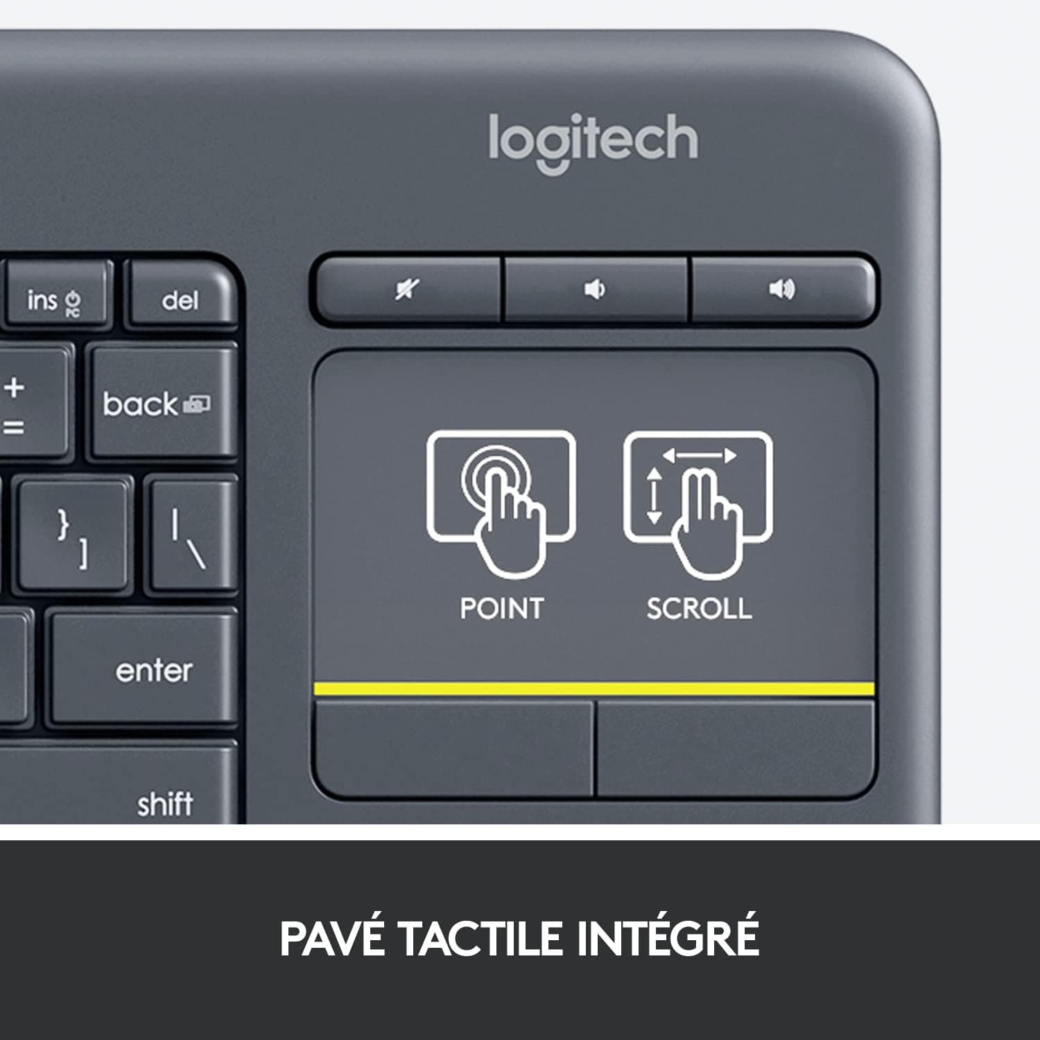 Logitech K400 Plus Clavier sans Fil Touch TV avec Contrôle Média | Facili Controlli Multimediali e Touchpad Integrato, Layout Francese AZERTY - Nero
