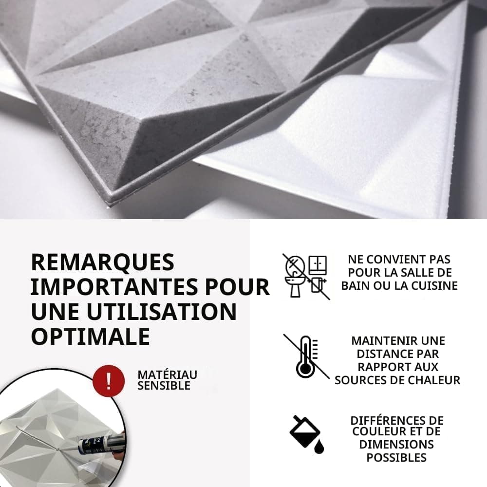Eurodeco Panneaux 3D 50cm x 50cm polystyrène XPS PSE, panneaux muraux & panneaux de plafond, décors modèle diamant 2m2 - 8 pièces