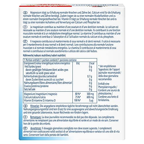 Doppelherz Magnésium + Calcium + D3 Direct – Micro-granulés associant – Le magnésium soutient une fonction musculaire normale – 20 sachets