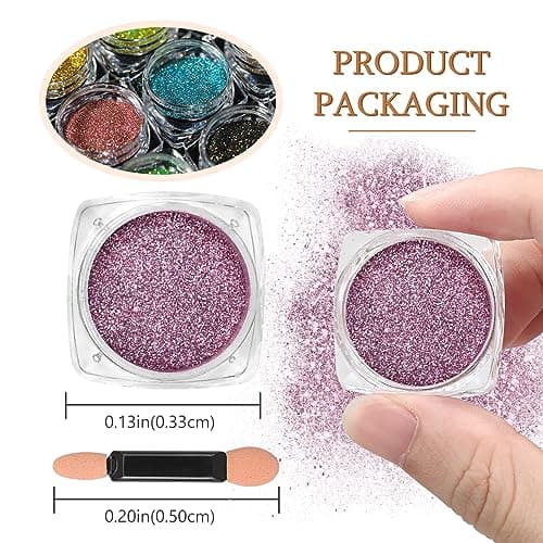 MKNZOME 12 BoîTe Poudre Chrome Ongle, Poudre Holographique Ongle Effet Miroir, Caméléon Poudre Pigment Pour Manucure Pou La DéCoration D'Art Ongle, Festival Visage Corps, Paillette Ongles Nail Art