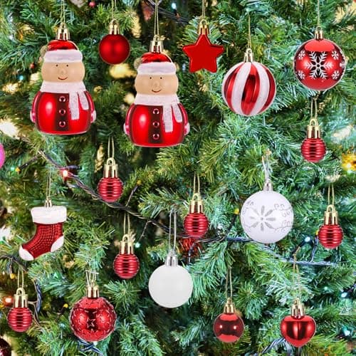 Kssvzz 72 Pcs Boule de Noel, Decoration Noel Sapin avec Lanière, Deco de Noel Mat et Brillant, Christmas Decorations à Suspendre - pour l'Intérieur et l'Extérieur, Anniversaires, Fêtes(Rouge, Blanche)
