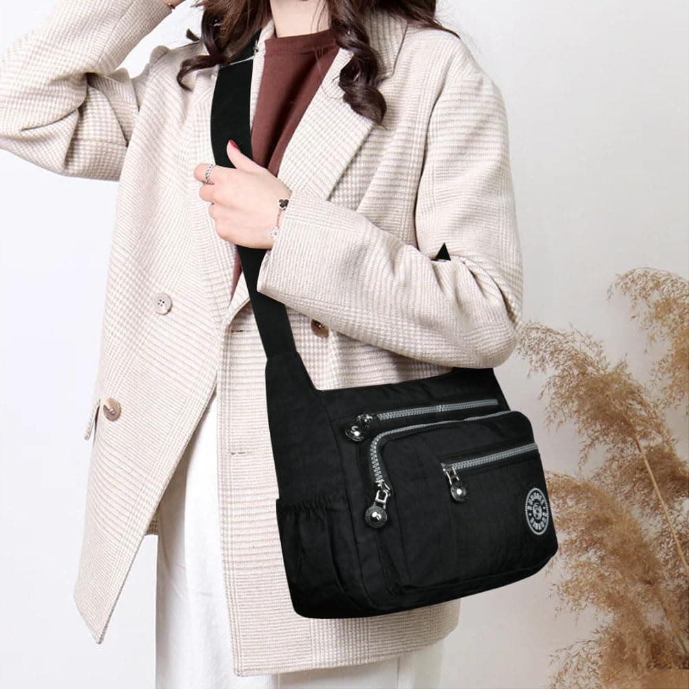 Aucuu Sac Bandouliere Femme, Sac à Main en Nylon, Multi-Poches Bandoulière Impermeable, Sacs à Bandoulières Multifonctionnel avec Bandoulières Réglable, Sacs Besace Loisir pour Voyage