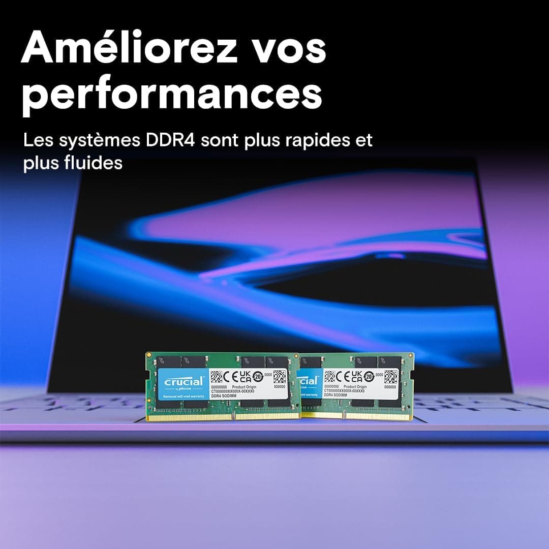 Crucial RAM DDR4 32Go Kit (2x16Go) 3200MHz SODIMM CL22, Mémoire pour Ordinateur Portable, Mini PC (ou 2933MHz / 2666MHz) - CT2K16G4SFRA32A
