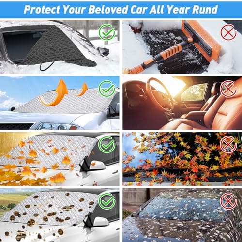 Couverture Pare Brise Voiture, Bâche Pare Brise Protection, Pare-Soleil Anti Givre Neige Anti Glace UV Soleil, Couverture Repliable Universelle pour la Plupart des Voitures et SUV 177x109x141CM