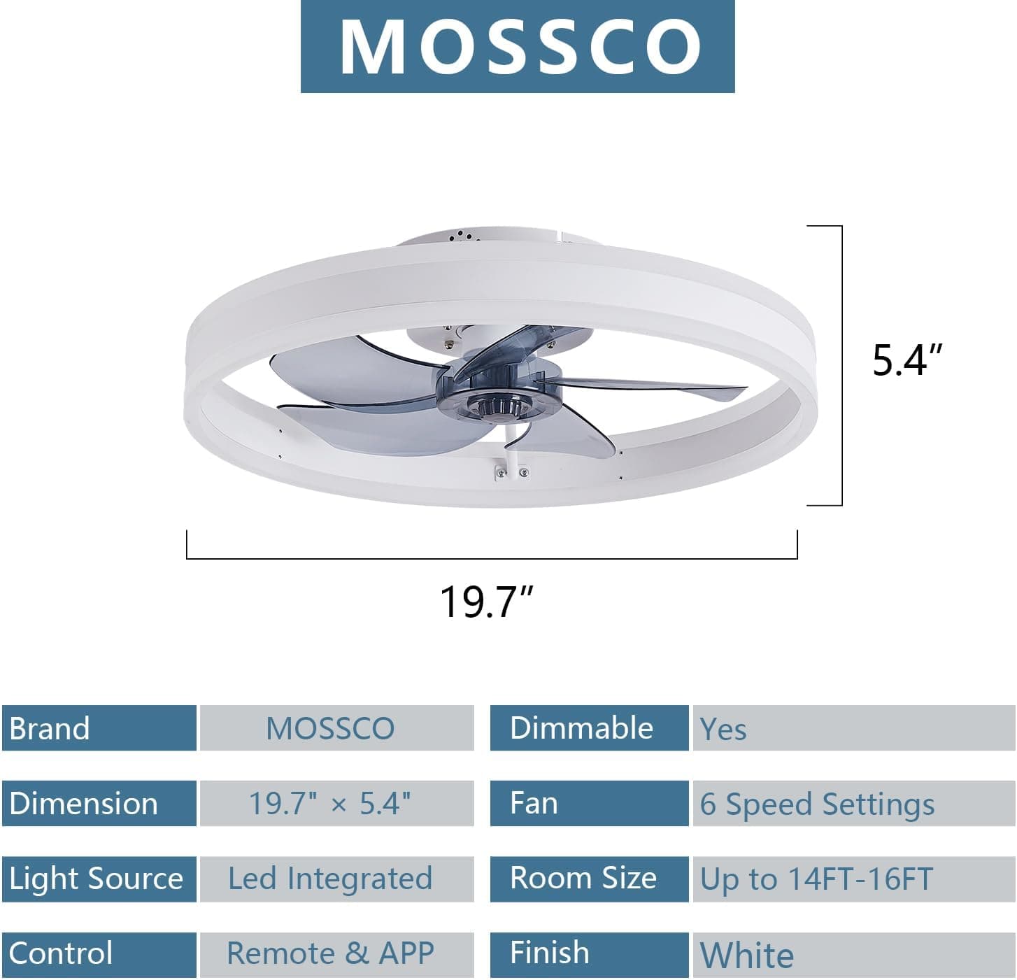 Ventilateur de Plafond Silencieux avec Lumiere et Telecommande,Ventilateur Plafond 50 cm, 6 vitesses et vent Réversible,LED dimmable, 3 Températures de Couleur en Option