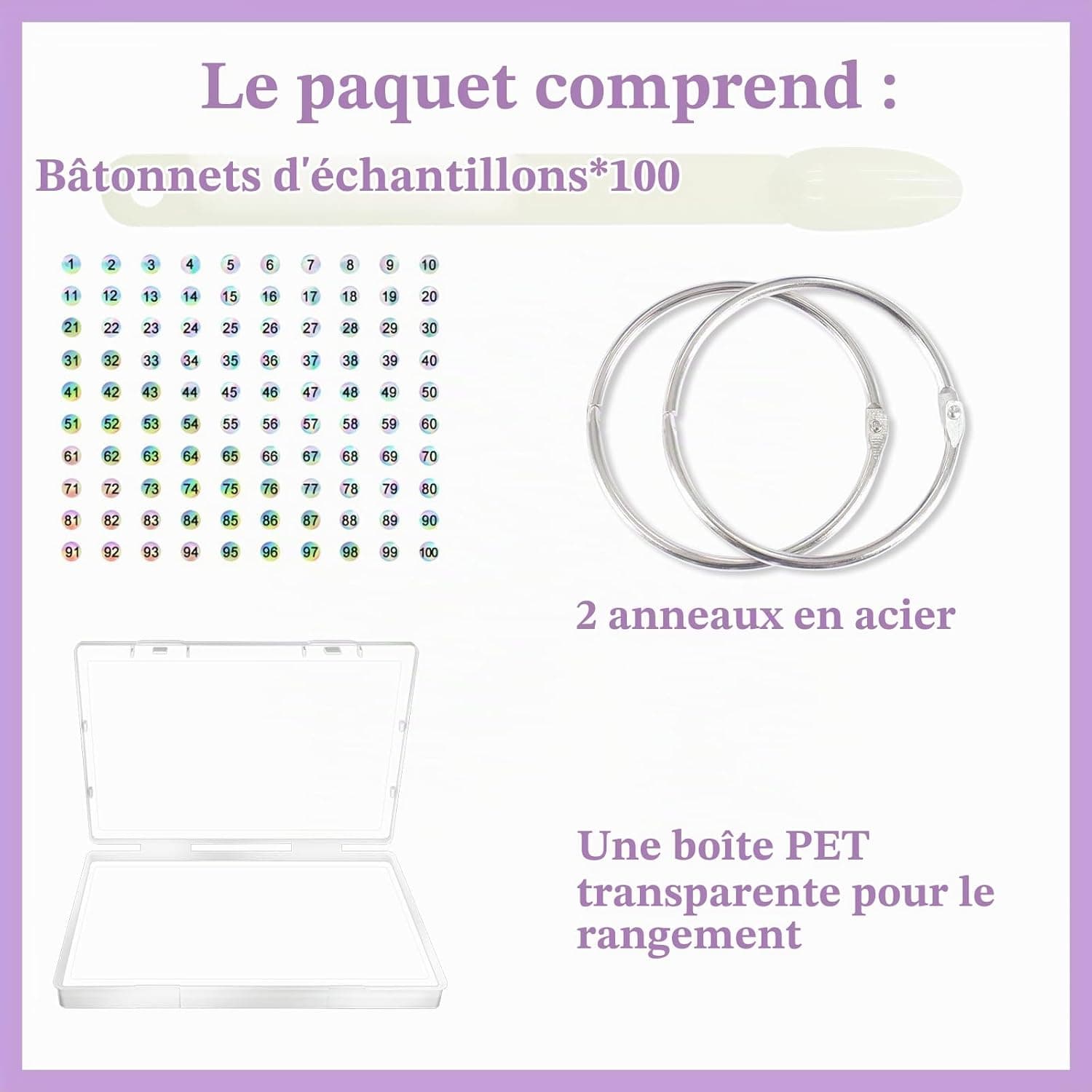 Laza 100 Pcs Swatch Sticks Ovales pour Vernis à Ongles | Boîte avec Anneau et Autocollants Numérotés - Présentoir de Couleurs,Échantillons Beige Naturel pour Techniciens