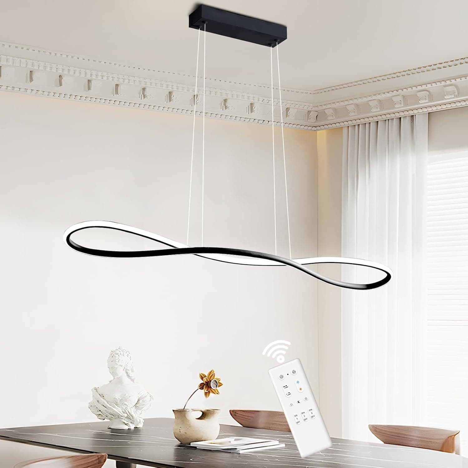 LED Suspension Luminaire 76W Lampe Suspendue à Dimmable, Lustre Chambre Réglable en Hauteur, Moderne Plafonnier LED Suspension pour Salle à Manger Salon Cuisine, 3Ring Φ20+40+60cm (Black 120cm)