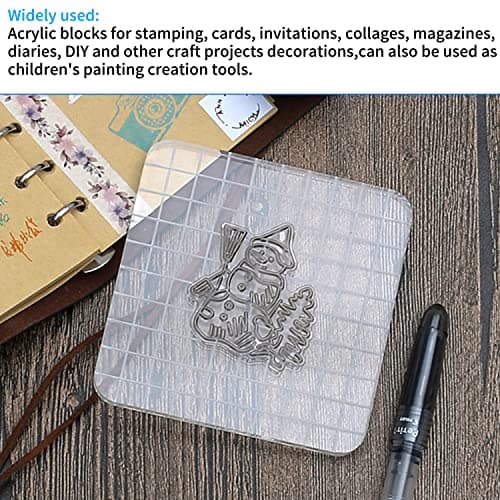 12 PièCes Blocs De Tampon En Acrylique, Bloc Acrylique Pour Tampon, Blocs De Tampons En Acrylique Avec Lignes Grille, Outil De Tampon DéCoratif Pour Album, Scrapbooking, Loisirs CréAtifs, Cartes