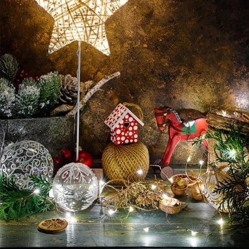 Hossom 12 Pièces Guirlande Lumineuse à Fil, Guirlande Led à Pile, Guirlandes Lumineuses pour éclairage intérieur et extérieur, Jardin, Chambre, Décoration de Mariage, Fête, Noël, Décoration d'arbre