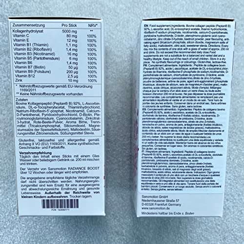 Sanomotion 5000mg collagène poudre. BOOST collagene et acide hyaluronique, antirides, force des ongles, des cheveux, et immunitaire. Collagene peptide + vitamine C B E zinc biotine x30 paquet mensuel