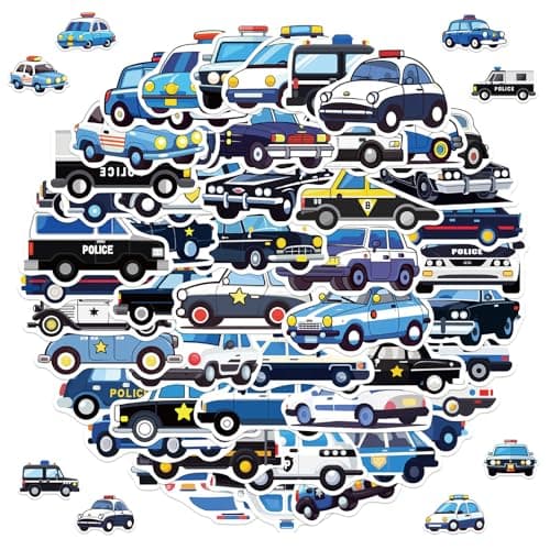 Lot de 100 autocollants pour Voiture de police, Voiture de police stickers en vinyle imperméable, Stickers de Voiture de Police Cartoon pour Enfants, pour téléphone, guitare, skateboard, valise