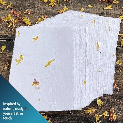 Wanderings Papier Blanc Fait À La Main Avec De Vrais Pétales De Fleurs – 21 X 15 cm – Format A5, Paquet De 50 – Papier À Feuilles Mobiles Mixtes Pour Aquarelle, Écrivains – Épaisseur 150 GSM