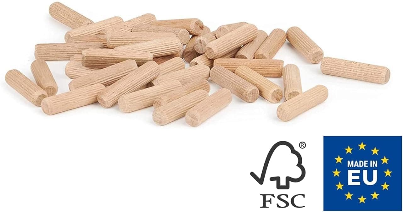 Chevilles en bois 1kg - 8 x 40 mm (~600 pièces) | Chevilles en bois cannelées | Chevilles en hêtre massif dans une boîte robuste | Idéal pour fraiseuse à chevilles et Meisterdübler