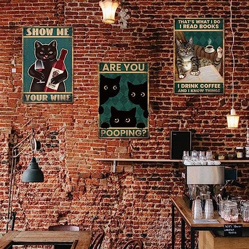 GLOBLELAND Les Chats lisent des Livres en métal rétro d'art Panneaux d'affiches rétro Je lis Un Livre pour Boire Un café Les Murs en métal décorés en Fer 8x12inch adaptées à la Cuisine décoration