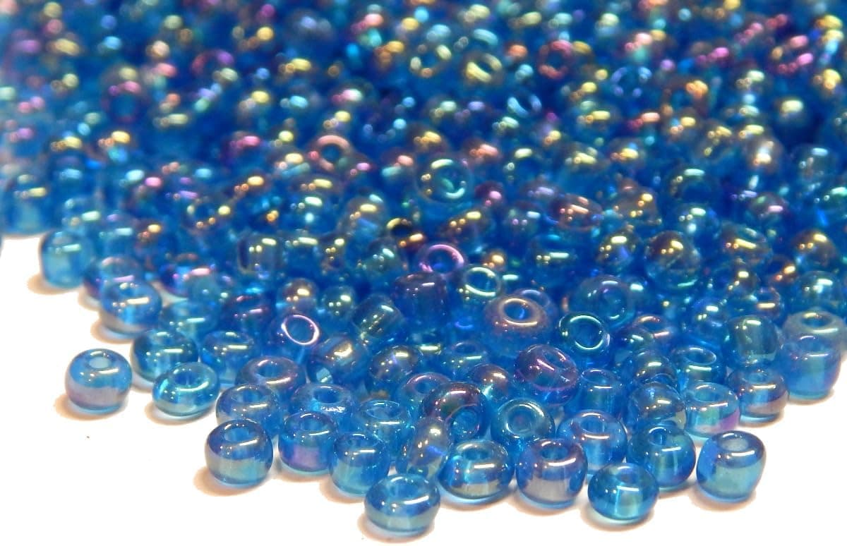 Lot de 6500 perles de rocaille en verre transparent de 2 mm - Couleur arc-en-ciel - 11/0 - Perles poney - Mini perles rondes transparentes (bleu clair AB)