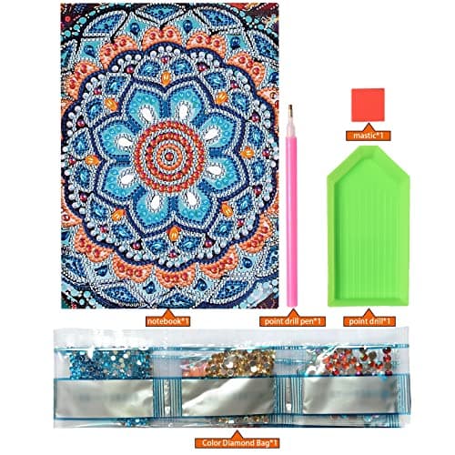 DIY Cahier d'écriture de Mandala Bleu Cahiers A5 de peinture au diamant, Fournitures Scolaires Rentrée scolaire, Quotidien Journal d'enfants Diamond Painting A5 Cadeaux d'anniversaire 100 Pages