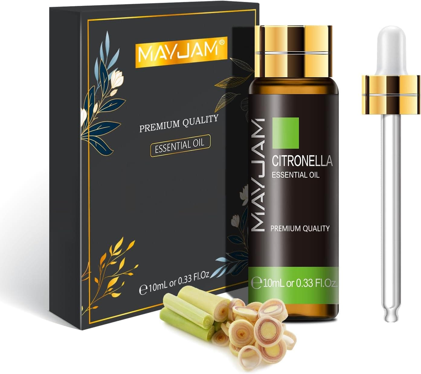MAYJAM Huile Essentielle de Citronnelle pour Diffuseur 10ML | Huile Essentielle de Citronnelle pour Humidificateur, DIY, Home, Wardrobes