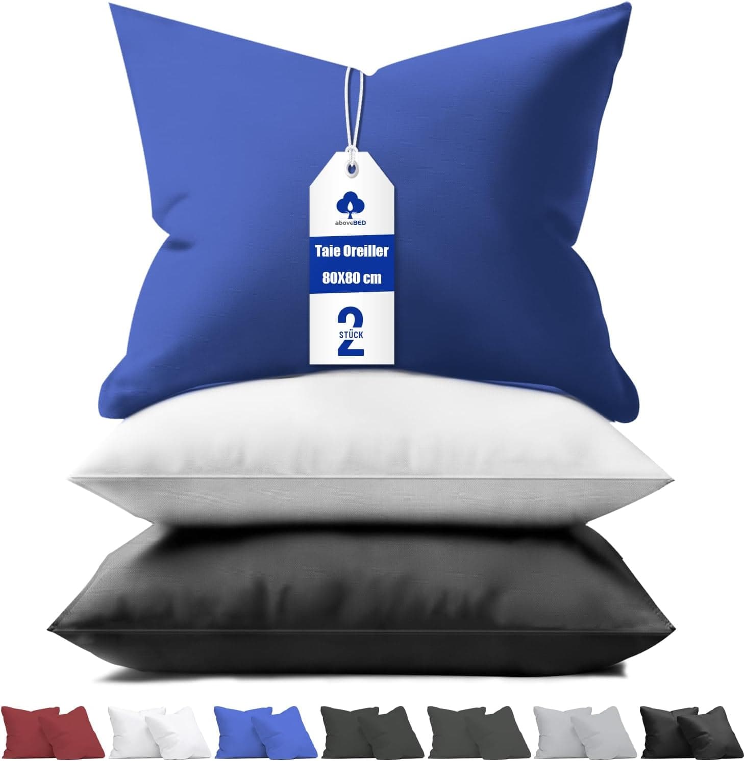 Taie d'oreiller 80x80 (Lot de 2), Housse Coussin Bleu Foncé, Oreiller en Jersey 100% Polyester, Fermeture éclair Dissimulée sur Le côté Long, Taie d'oreiller Douce et Respirante 80 x 80 cm