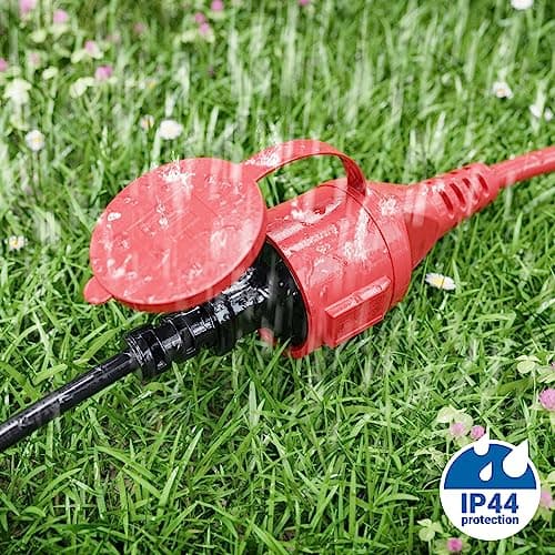 deleyCON 25m Câble de Rallonge Outdoor - Extrêmement Résistant Aux Intempéries Câble en Caoutchouc IP44 pour L'extérieur - Fiche Contact Protection Type F (CEE 7/4) sur Prise Femelle (CEE 7/3) Rough