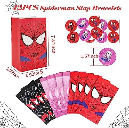 122 Pièce Spiderman Party Jouet Sac Cadeau Anniversaire Enfant Super Heros Sac Cadeau Masque en Feutre Spiderman Autocollants et Autres Ensembles Cadeaux Slap Bracelets Pour Cadeau Anniversaire Enfant