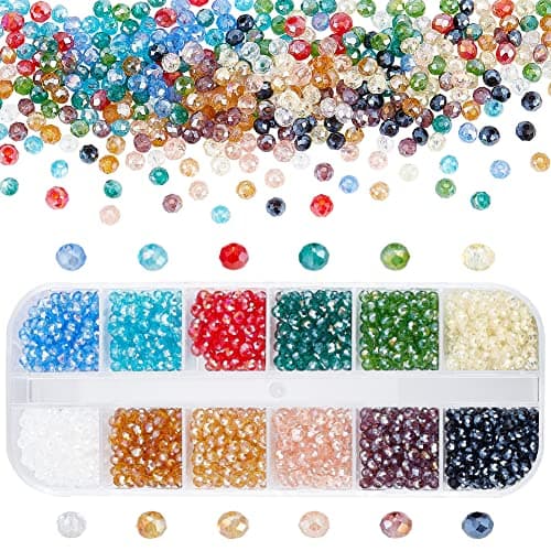 PH PandaHall 1800~2160pcs Perles en Verre Facette Electroplate, Couleurs Mixtes, 3x2mm, Trou: 1mm