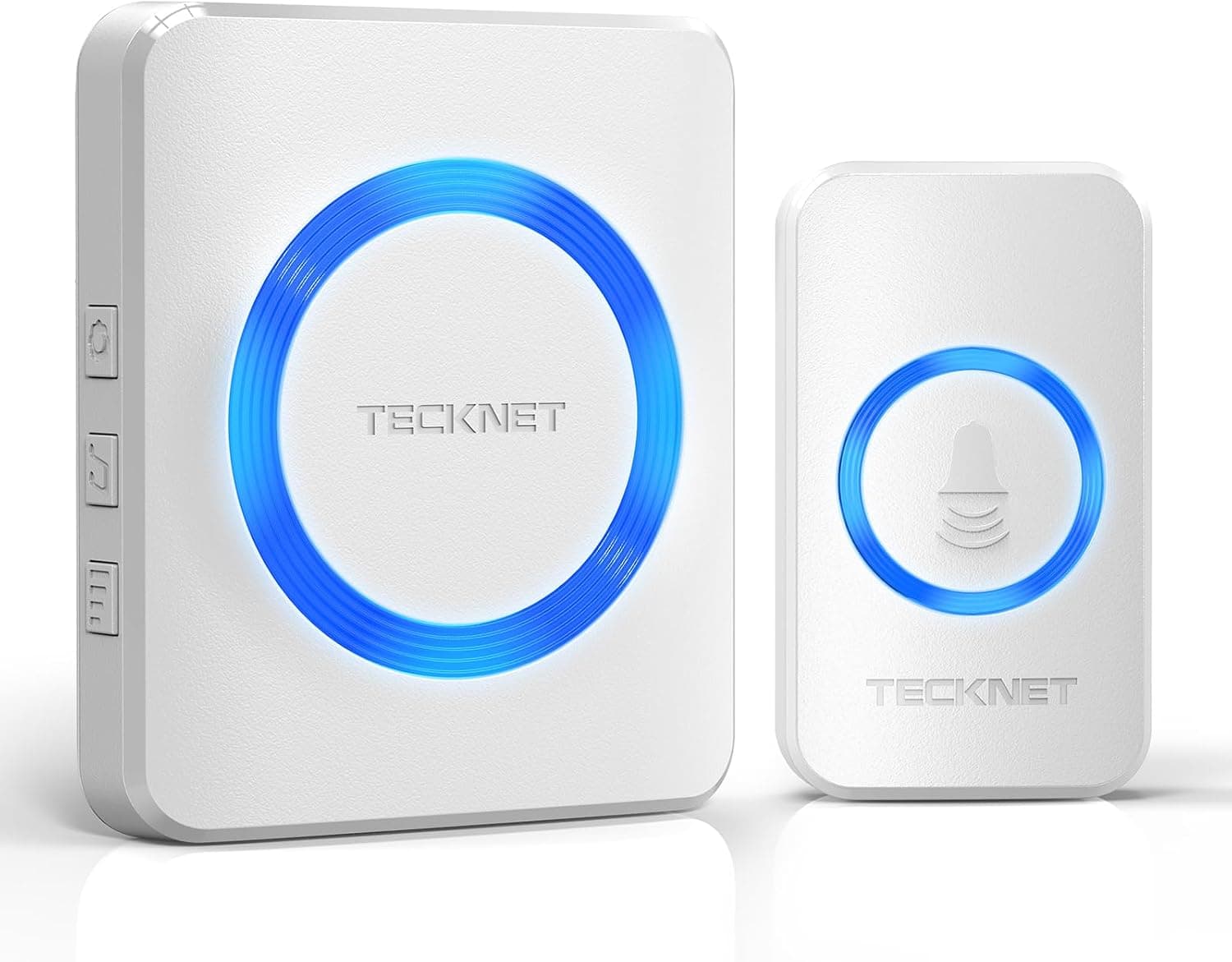 TECKNET Sonnette sans Fil Exterieur Étanche, 400M Kit de Carillon LED Bleu