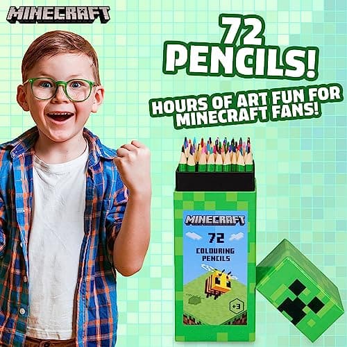 Minecraft Crayon de Couleurs Enfant Coloriage Enfant Coffret 72 Crayons de Couleur pour Coloriage, Idée Cadeau Enfant Garcon Fille Accessoire Officiel Couleurs Assorties