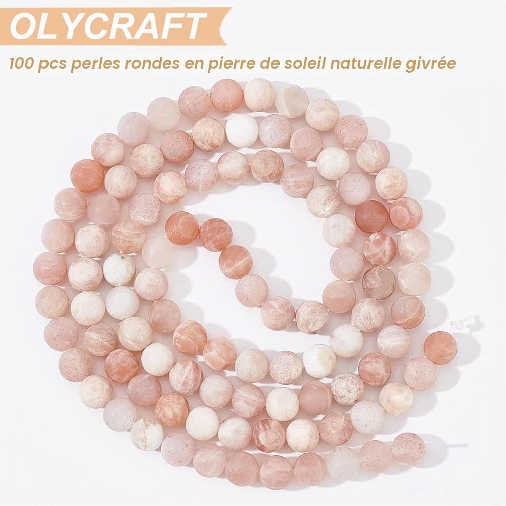 OLYCRAFT 100pcs Perles Pierre Soleil Naturelle Lisses Bracelet Collier | 6mm De DiamèTre, 1mm Trou, Pierre éNergéTique Vrac, Parfaites Pour Fabriquer Vos Bracelets, Colliers Et Boucles Artisanaux
