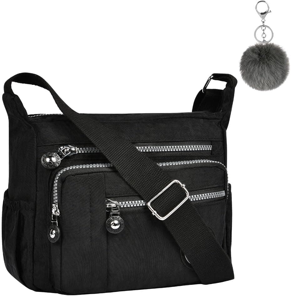 Aucuu Sac Bandouliere Femme, Sac à Main en Nylon, Multi-Poches Bandoulière Impermeable, Sacs à Bandoulières Multifonctionnel avec Bandoulières Réglable, Sacs Besace Loisir pour Voyage