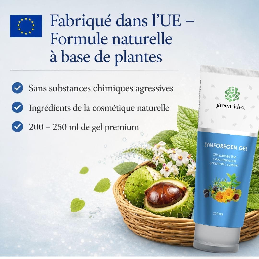 Green idea - Gel Lymforegen - Stimule le système lymphatique avec 15 herbes et huiles essentielles - régénération efficace - favorise le drainage lymphatique - Formule active d'herbes (200)