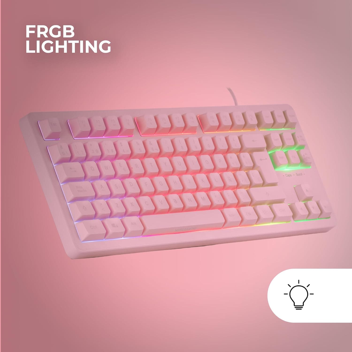 Mars Gaming MK023, Langue Français, Clavier Gaming TKL, Technologie Hybride H-Mech, Éclairage FRGB Rainbow, Anti-ghosting, Compatibilité Universelle, Rose