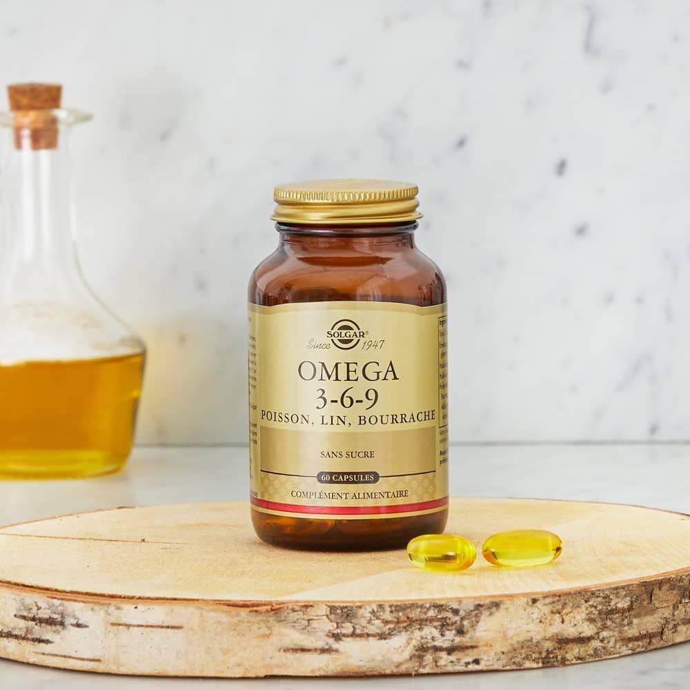 Solgar Omega 3-6-9 - Cardiovasculaire - Acides Gras - Poisson, Lin, Bourrache - Complément Alimentaire - Flacon de 60 capsules