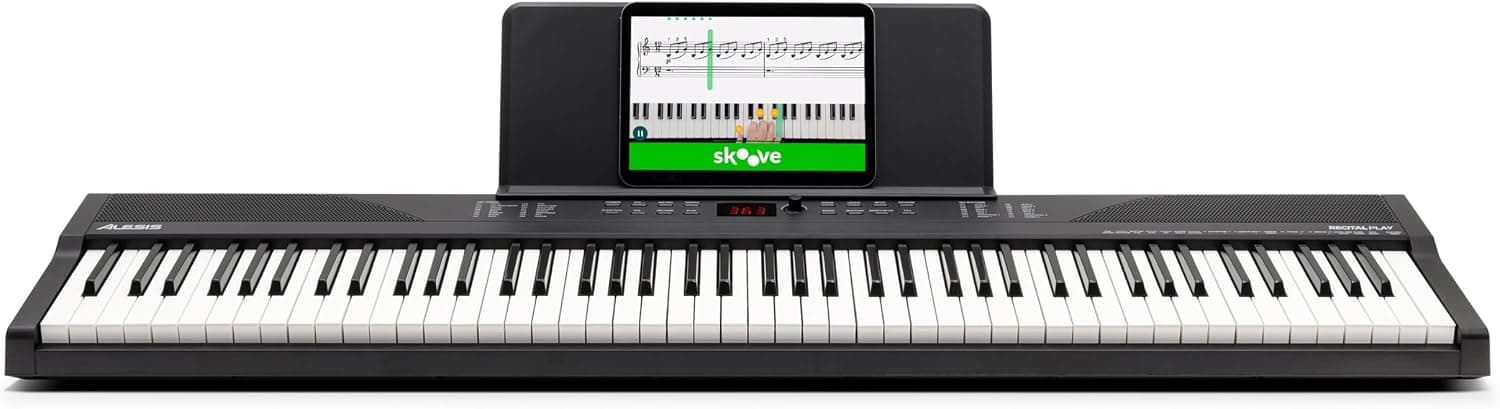 Alesis Recital Play Clavier Piano 88 Touches avec Accessoires | Portable, 480 Sons, Modes Split/Layer, Inclus Cours, Stand, Pédale de Sustain, Casque, Housse de Transport