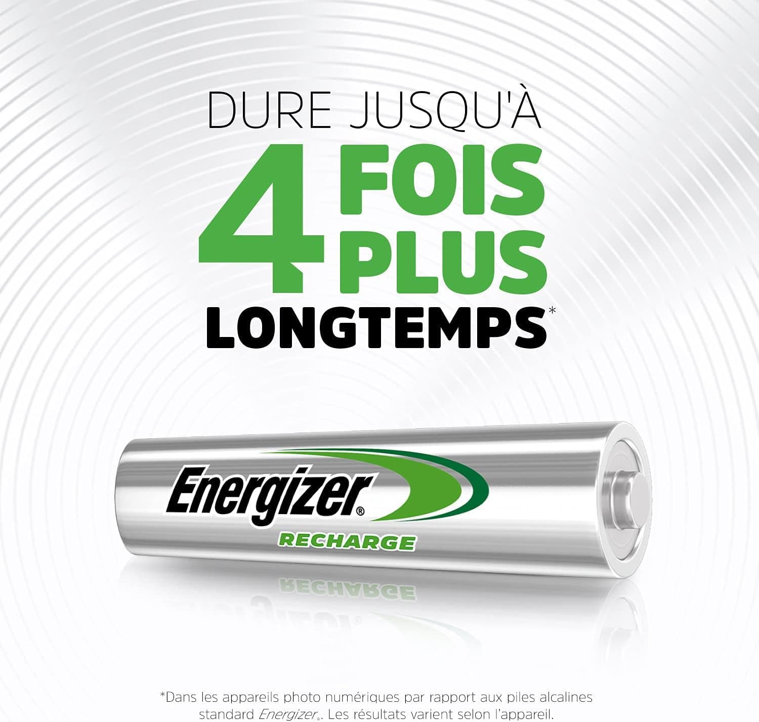 Energizer Recharge Power Plus - Piles Rechargeables AAA (Lot de 4) - 700 mAh NiMH - pré-chargées - Puissance Longue durée - 1000 Cycles - Emballage 100% Recyclable et sans Plastique
