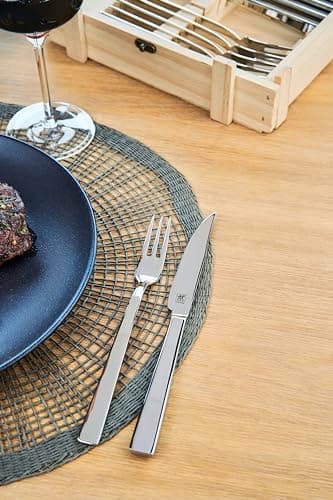 ZWILLING Couverts à Steak (12 pièces), pour 6 Personnes, 6 Couteaux et 6 Fourchettes à Steak, Acier Inoxydable, Inclus : Boîte de Rangement en Bois, Poli