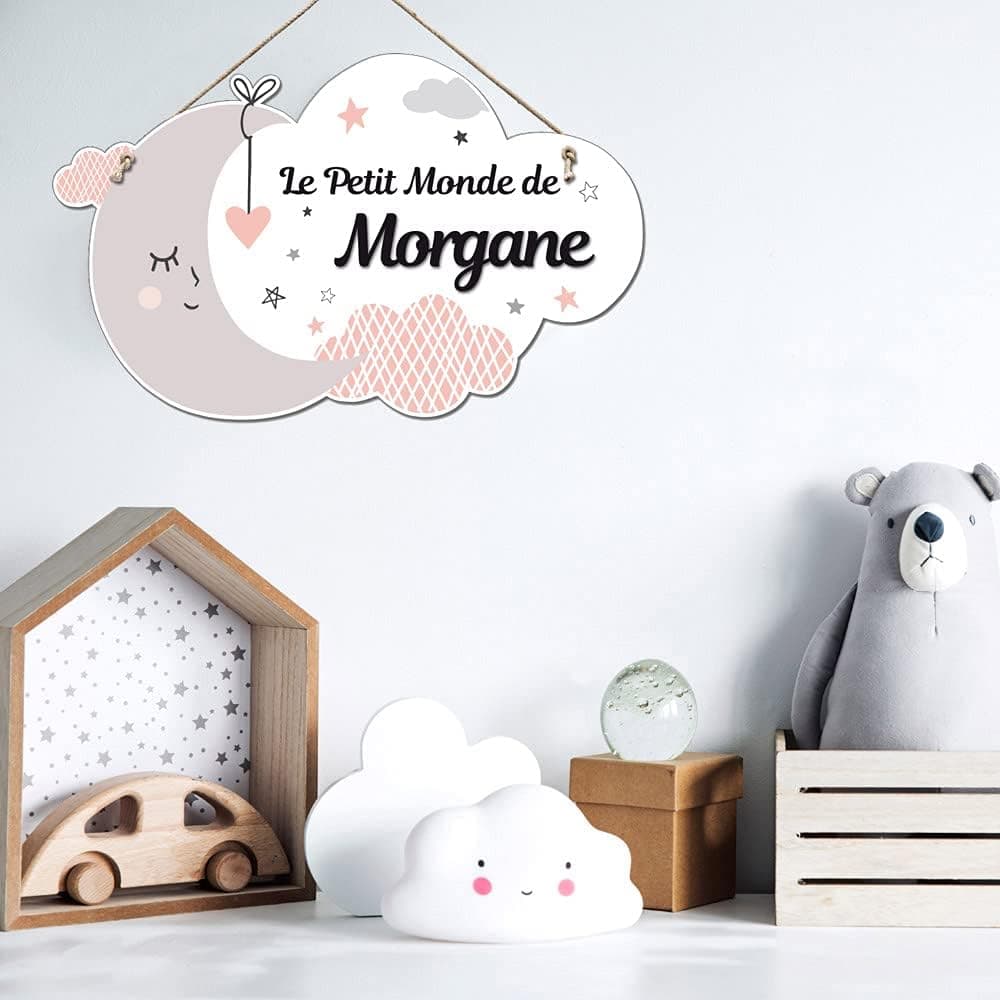 Plaque de Porte Fille Nuage Rose. Plaque Plexi. Plaque Chambre Enfant. Plaque Personnalisable avec Prénom. Décoration Chambre Le Petit Monde De - avec Support en plexi et Renfort