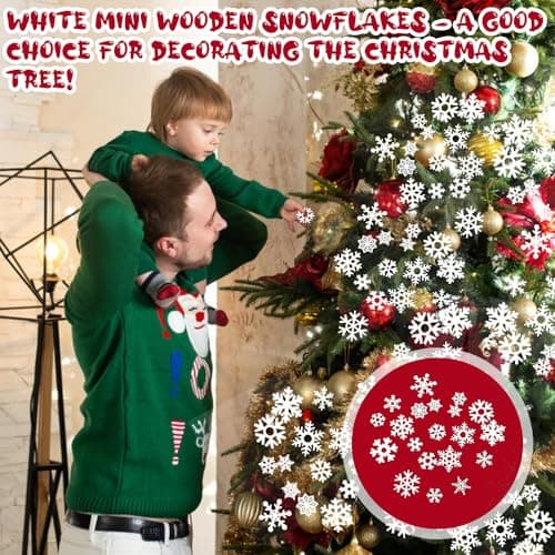 QINERSAW 150 PCS Flocon de Neige Decoration en Bois Ornements de Flocon de Neige en Bois Décorations de Noël pour Sapin Flocon de Neige à Suspendre Décoration de Noël en Bois pour Arbres de Noël