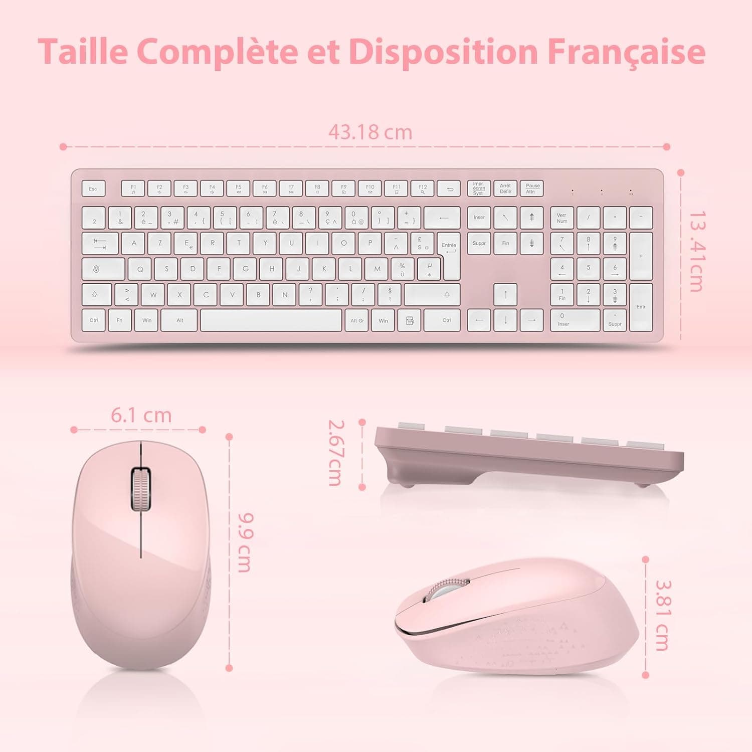 LeadsaiL Clavier Souris sans Fil, Ergonomique Ensemble Clavier de Souris Pleine Taille, 2,4 GHz avec Récepteur USB, 12 Boutons Programables pour PC, Portable, Windows, Mac AZERTY Français