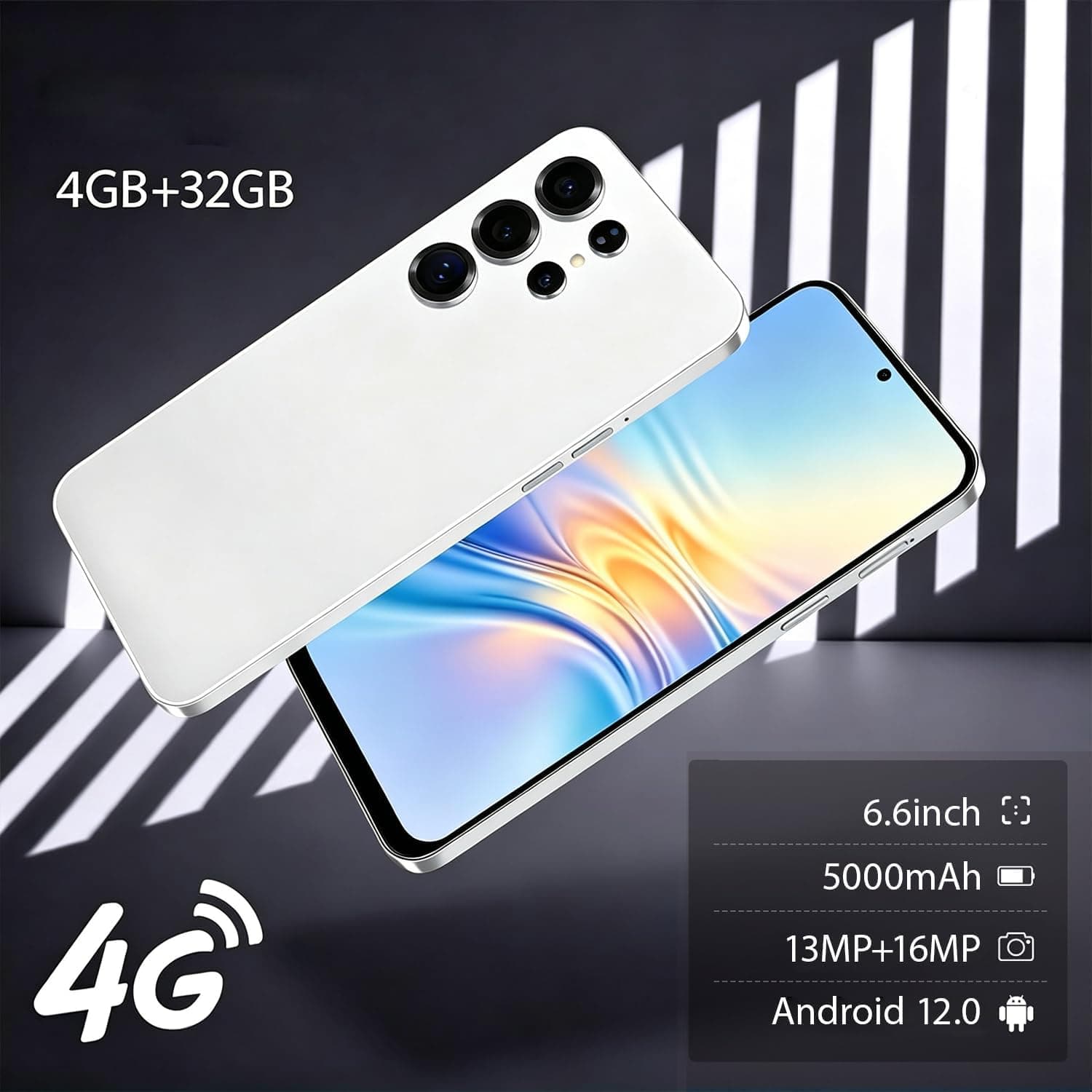 4G Smartphone déverrouillé, Android 12.0 Téléphones Mobiles avec écran HD + 6,6 '', 4GB + 32GB ROM / 256GB SD, 4G Double SIM Double Caméra, ID Visage + WiFi+GPS+OTG (Pink)