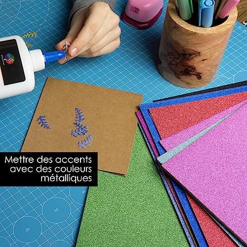OfficeTree 35x Papier Pailleté A4 250g/m2 - 15 Couleurs - Feuille Pailletée de Bricolage et Scrapbooking - Non Autocollant - Papier Cartonné Pailleté - Papier Brillant - Papier Decoratif