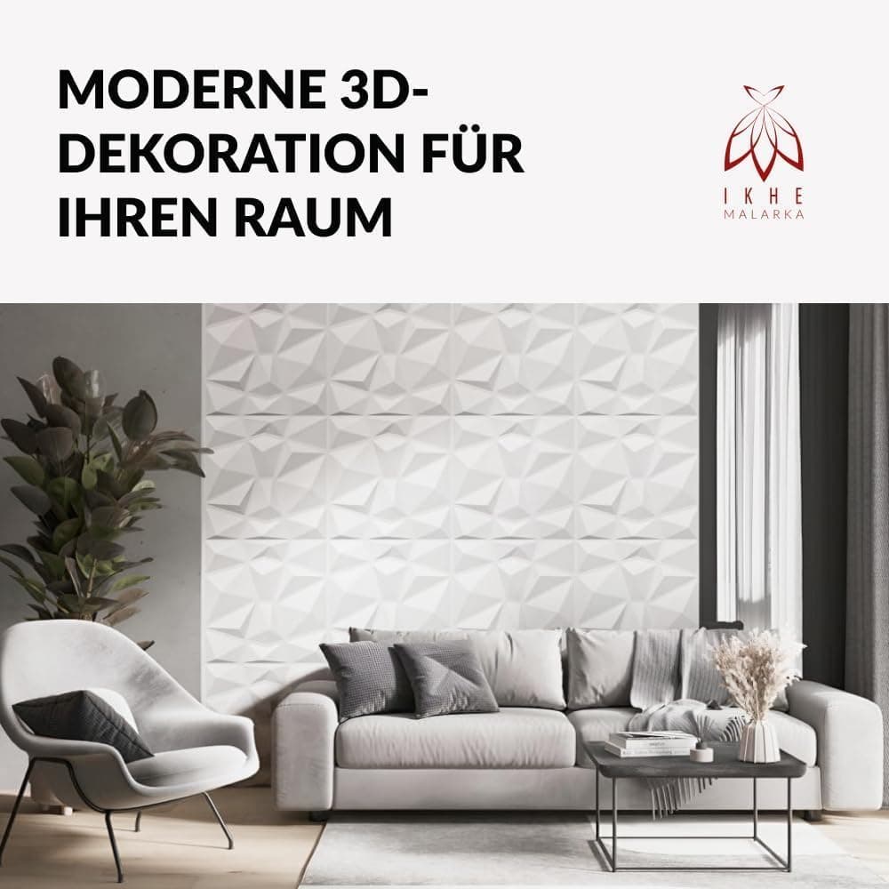 Eurodeco Panneaux 3D 50cm x 50cm polystyrène XPS PSE, panneaux muraux & panneaux de plafond, décors modèle diamant 2m2 - 8 pièces