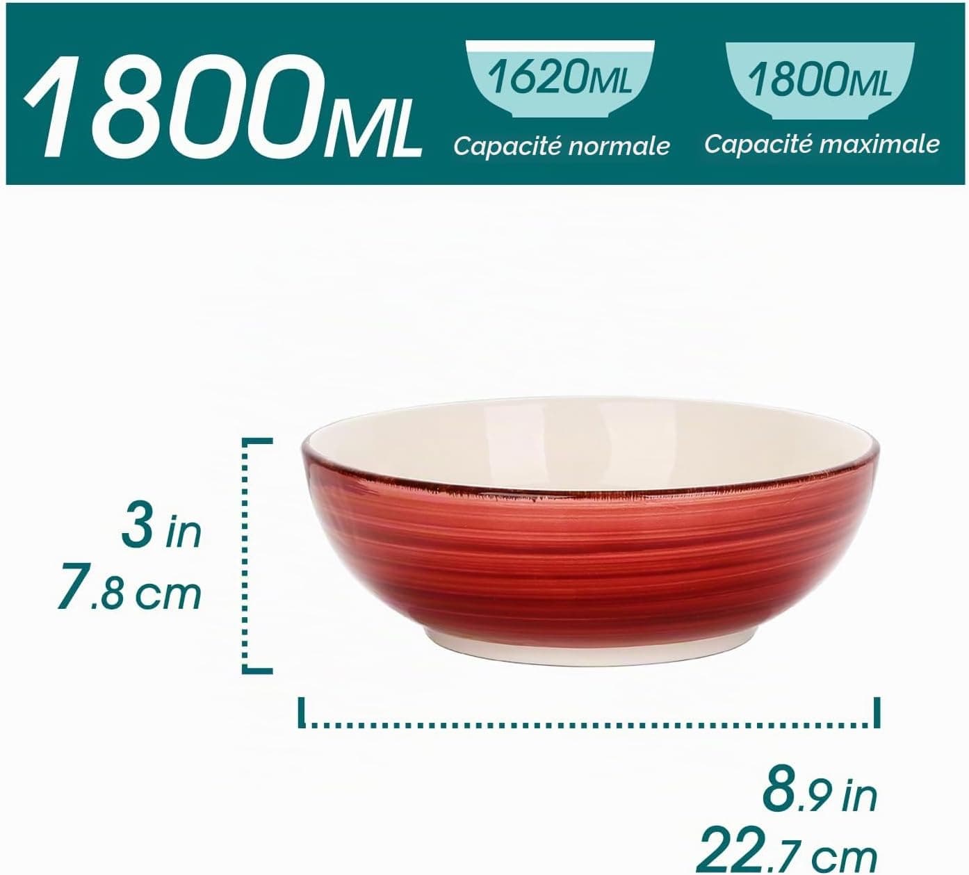 vancasso, Série Bella, Service de Table, Faïence Style Vintage Rustique (Rouge & Bleu, Service Bol Saladier *2)