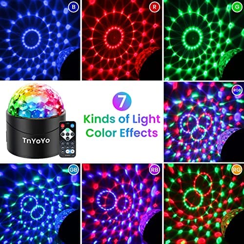 Boule Disco, Lumière de fête de Contrôle de Musique TnYoYo, 360° Rotation Boule à Facette Lampe de Scène, 7 Couleur Modes avec Télécommande et 3M Câble USB pour Fête/DJ/Noël/Bar/Enfants