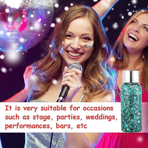 10 bouteilles de paillettes fluorescentes pour visage, corps et cheveux. Idéal pour festivals et maquillage scintillant. Longue tenue, facile à appliquer pour femmes et hommes
