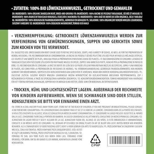 Racine de pissenlit bio moulue (100g), Racine de pissenlit biologique séchée, Racine de pissenlit de collection sauvage, Thé de pissenlit biologique, Thé de racine de pissenlit 100% naturel