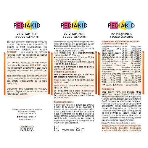 PEDIAKID-Complément Alimentaire Naturel Pediakid 22 Vitamines et Oligo-Éléments -Formule Exclusive au Sirop d'Agave -Optimise les Apports en Vitamines et Minéraux-Goût Orange Abricot