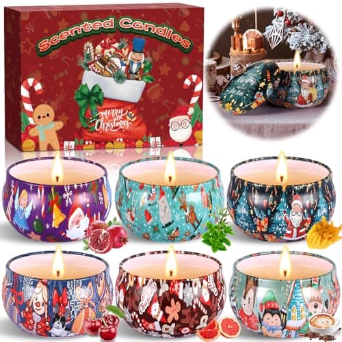 NCKIHRKK Coffret Cadeau Bougies Parfumées de Noël, 6 pcs. Idee Cadeau Femme, Naturel Cire de Soja Bougie Décoration Noel, Bougie Aromathérapie Cadeau Femme Maman Petite Amie Collègue Invité