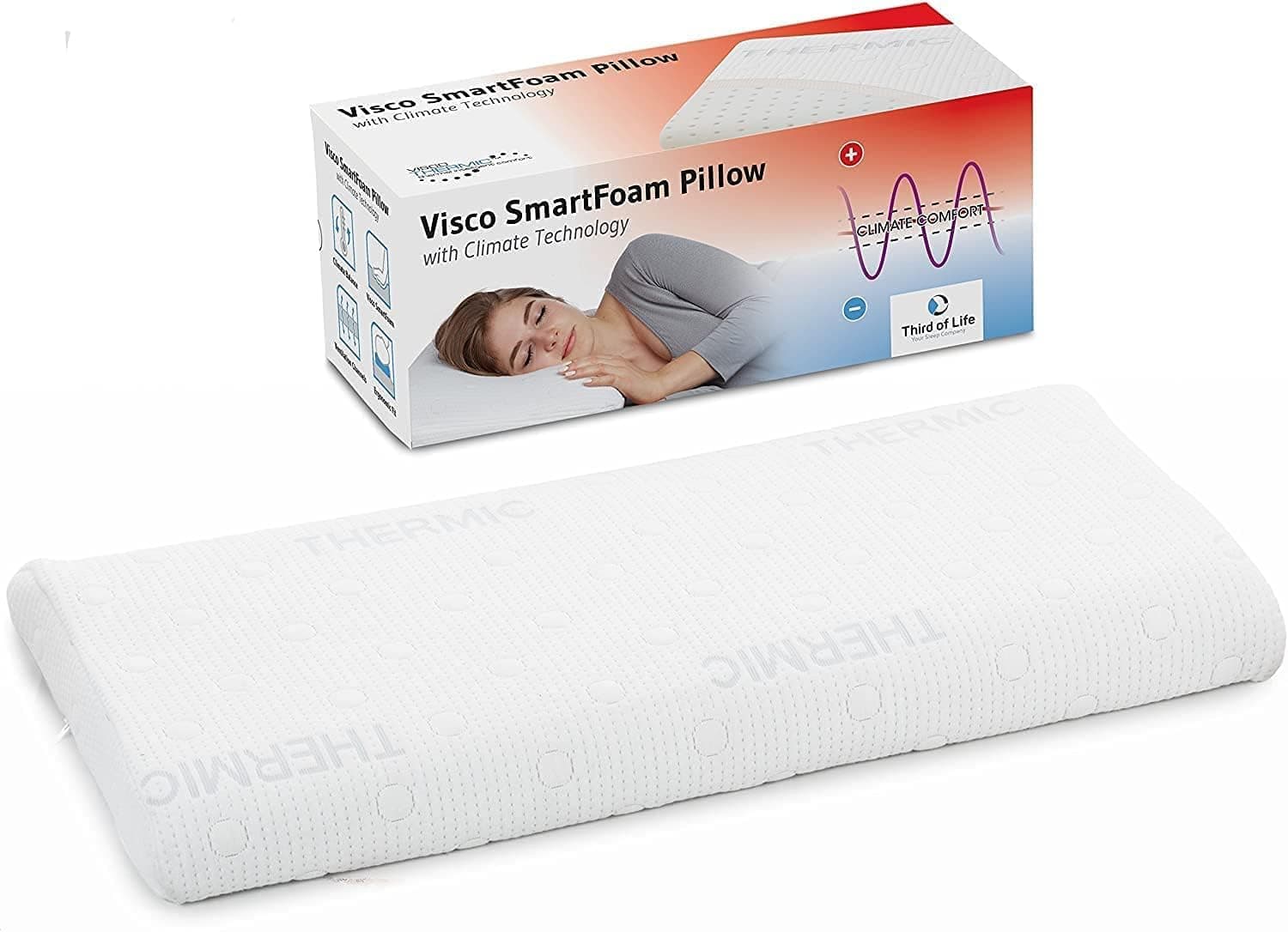 Oreiller à Mémoire de Forme HADAR Low | Oreiller bas pour dormir sur le ventre | Coussin Cervical Ergonomique | Mousse Viscoélastique | Housse avec Thermorégulation | Parfait pour taies 80x40cm