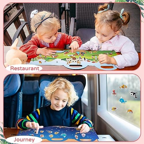 Livre d'autocollants imperméables réutilisables pour enfants - Lot de 3, garçons de 3 à 6 ans, filles, un conte de fées, 3D transparents les saisons, l'océan animal,Jouets d'apprentissage éducatifs