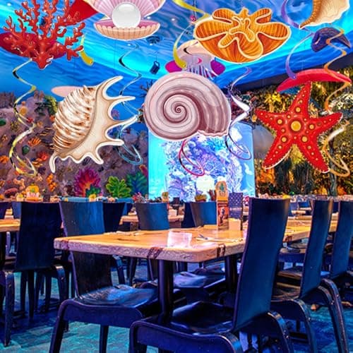 Calkkrer Lot de 10 émerillons à suspendre en forme de bol tropical, décorations de fête sous-marines, thème de plage décorations de plafond. Décor animaux marins guirlandes suspendues décoration.